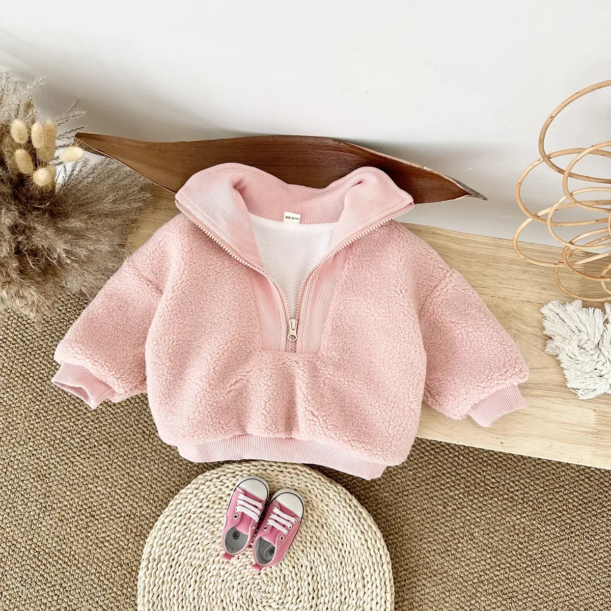 2026 New Baby Girls Boys Fleece Sweatshirt Hoodies Toddler Kids Boys Tops Mock Neck Thicken Warm Winter Outwear Coat for 0-3Y - Image 2
