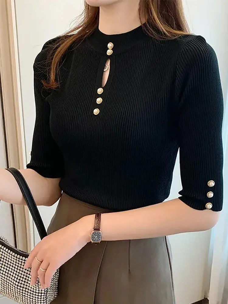 2026 Spring Autumn Korean Fashion Solid Sweater Women Short Sleeve Tops Pull Femme Casual Slim Female Pullover Knitted Clothes - Image 3