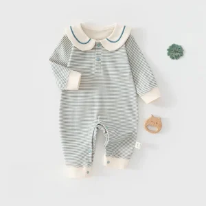 2026 Spring Cotton Newborn Jumpsuit Baby Bodysuits and One-pieces 0-24M Boys Girls Sailor Collar Stripe Boneless Soft Romper