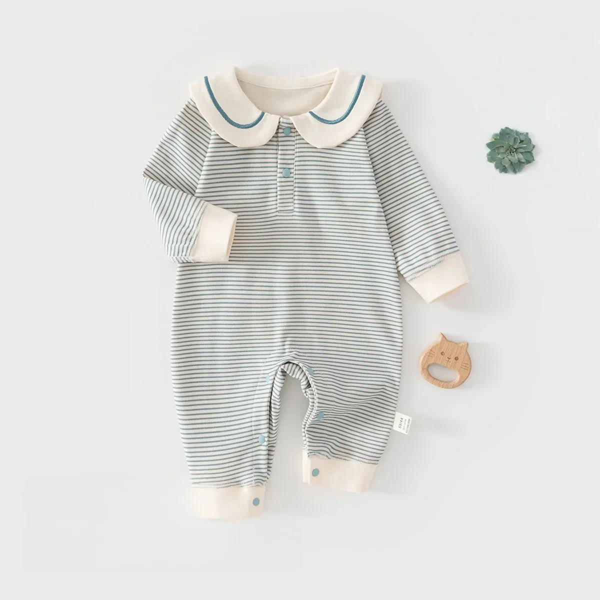 2026 Spring Cotton Newborn Jumpsuit Baby Bodysuits and One-pieces 0-24M Boys Girls Sailor Collar Stripe Boneless Soft Romper