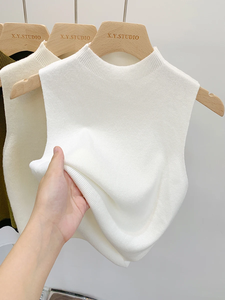2026 Women Knitted Tank Top Spring Summer Slim Sweater Short Sleeveless Solid Spring Autumn Sweaters Pullovers - Image 2