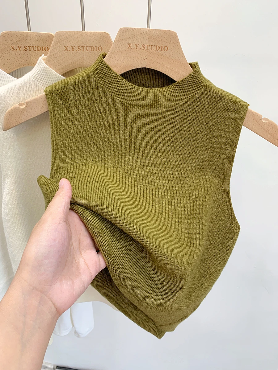 2026 Women Knitted Tank Top Spring Summer Slim Sweater Short Sleeveless Solid Spring Autumn Sweaters Pullovers - Image 3