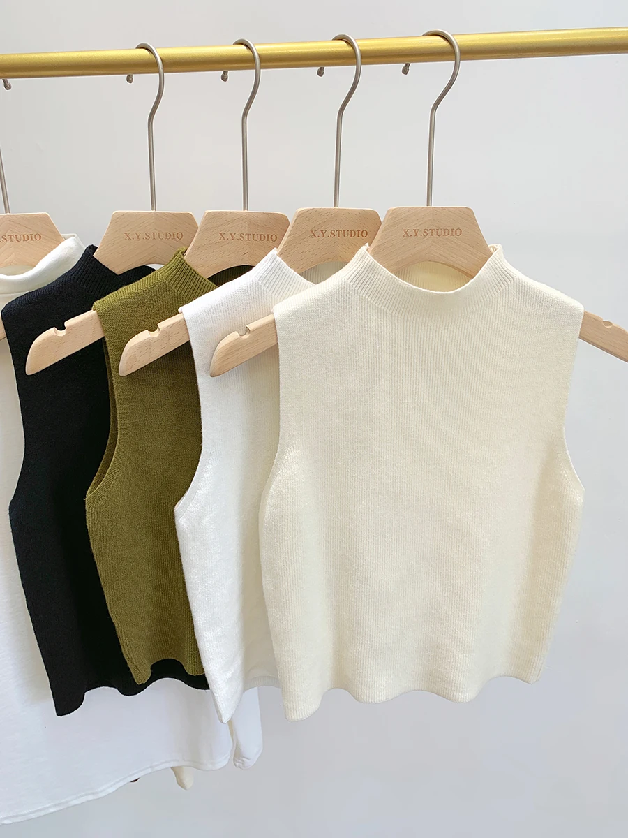 2026 Women Knitted Tank Top Spring Summer Slim Sweater Short Sleeveless Solid Spring Autumn Sweaters Pullovers - Image 5