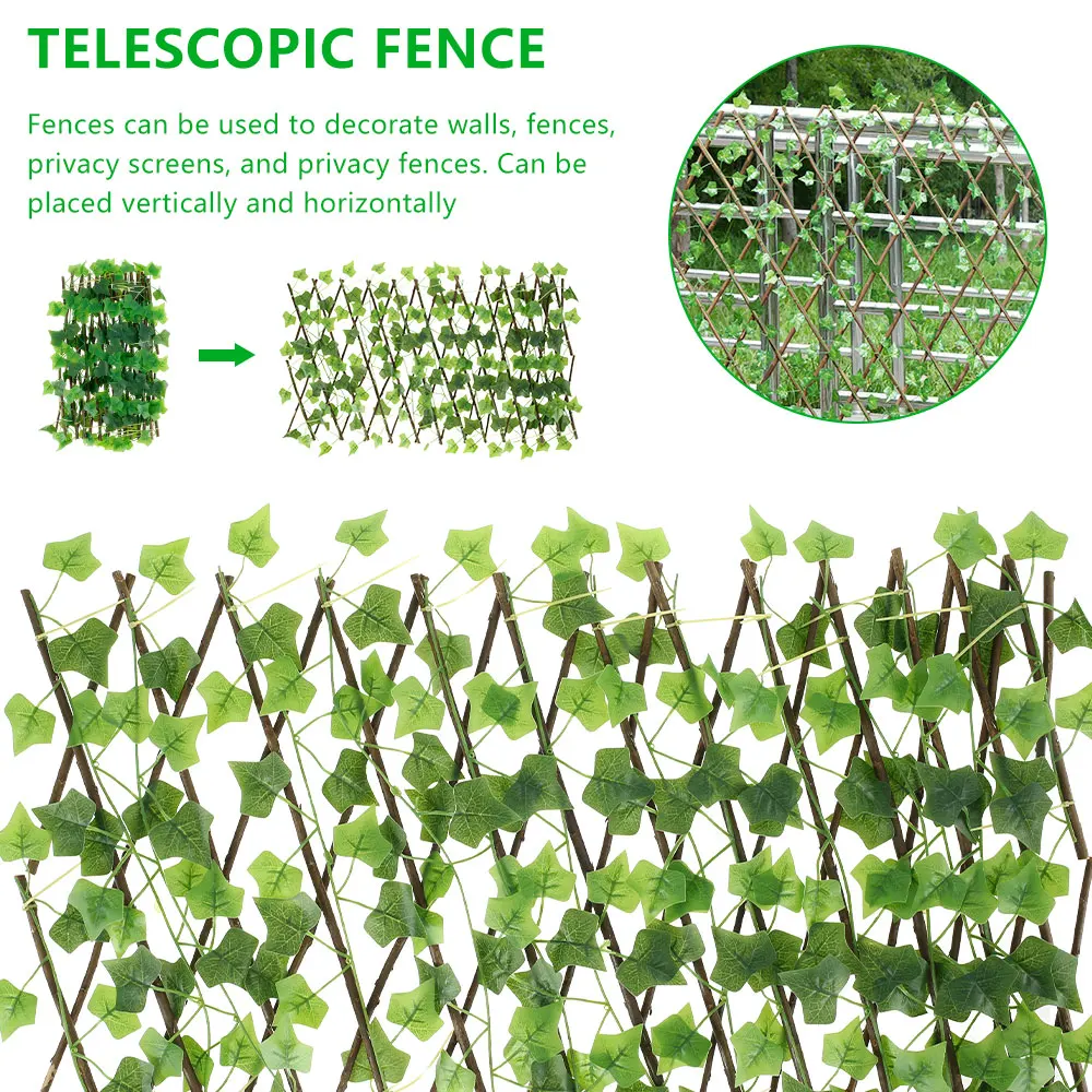 230cm Garden Screening Expanding Faux Privacy Screen Hedge Artificial Ivy Leaves Wooden Fence for Garden Balcony Decoration - Image 2