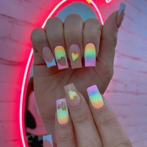 24 Pcs Pride Day Rainbow Fake Nails with 1 Nail Glue and 1 Nail File