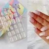 24 Pieces Pastel Pink Kids Press on Nails Pre-glue Gradient Glitter Children False Nails Stick on Short Full Cover Fake Nails
