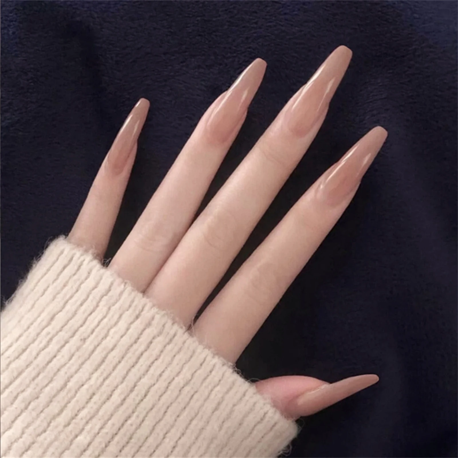 24PCS/Box 2022New Artificial Nails With Glue Milky White Pink Gradients Long Ballet Full Cover Acrylic Nail Stick Fake Nail Tips - Image 2