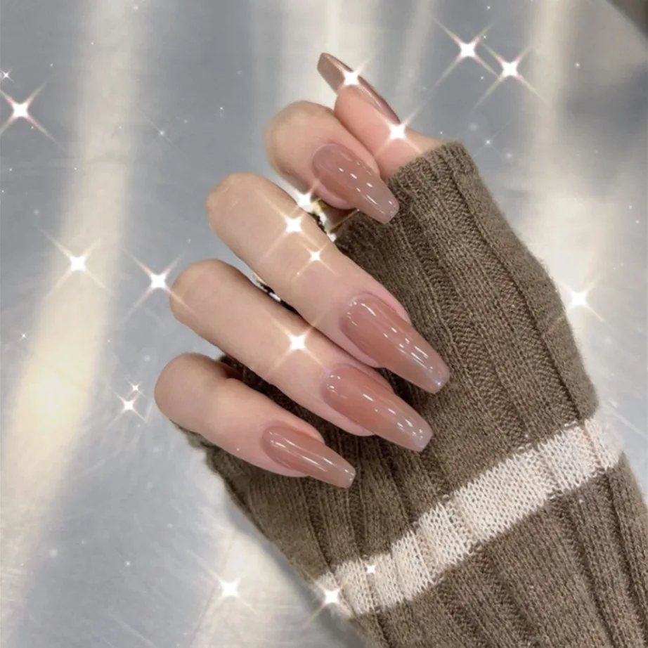 24PCS/Box 2022New Artificial Nails With Glue Milky White Pink Gradients Long Ballet Full Cover Acrylic Nail Stick Fake Nail Tips - Image 5