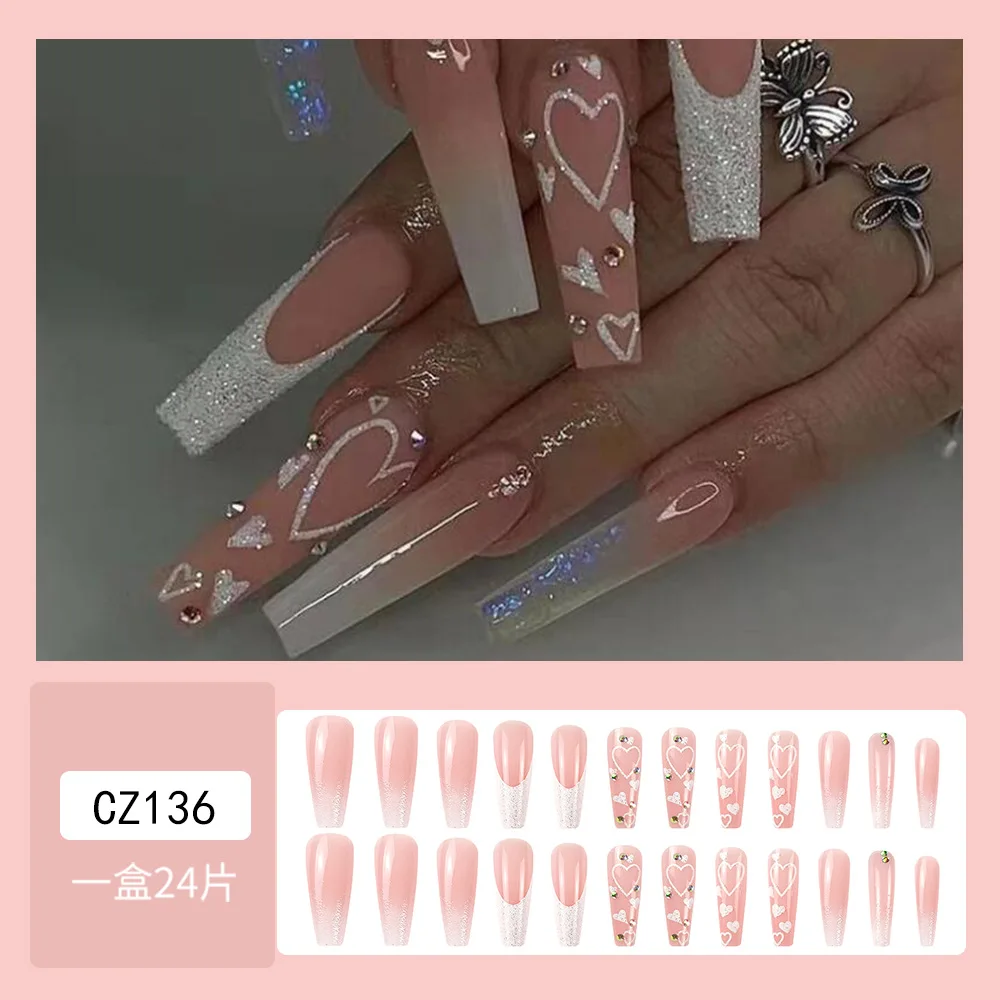 24pcs Artifical Bails With Glue Fake Nail Tips With Design Detachable Press On Nails Long Fake Nail Finished Nail Piece Sticker* - Image 6