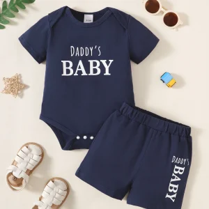 2CPS Newborn Baby Boy Clothes Set Letter Short Sleeved Bodysuit+Shorts Summer Leisure Sports Wear for Infant Boy 0-18 Months