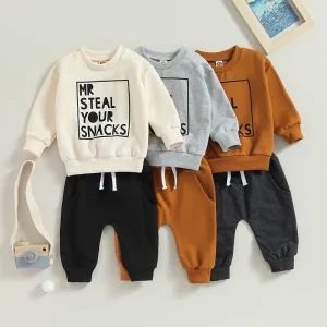 2PCS Toddler Boys Clothes Sets Long Sleeve Letter Print Sweatshirt Tops and Drawstring Pants Spring Fall lSets
