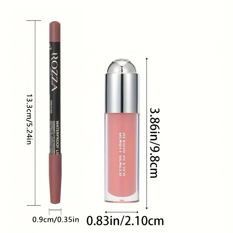 2Pcs Lip Liner Lip Gloss Set,Longlasting Natural Nude Lip Glow Waterproof Lip Oil - Image 5