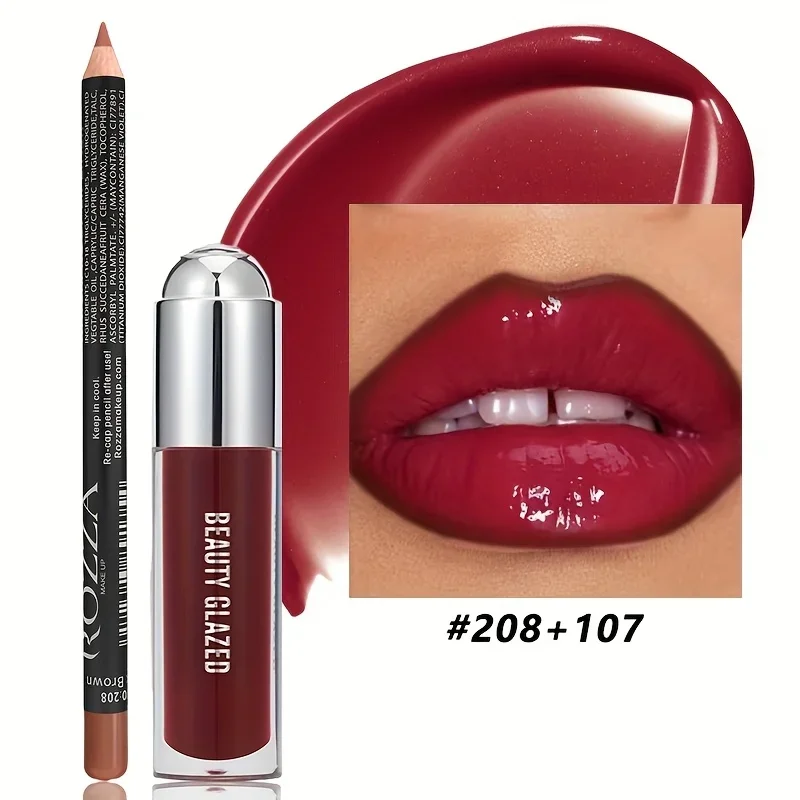 2Pcs Lip Liner Lip Gloss Set,Longlasting Natural Nude Lip Glow Waterproof Lip Oil - Image 4