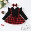 2pcs Newborn Baby Girl Red Plaid Bow Long sleeved Dress+Headband 0-18 Months Baby Girl Spring Autumn Dress Baby Party Costumes