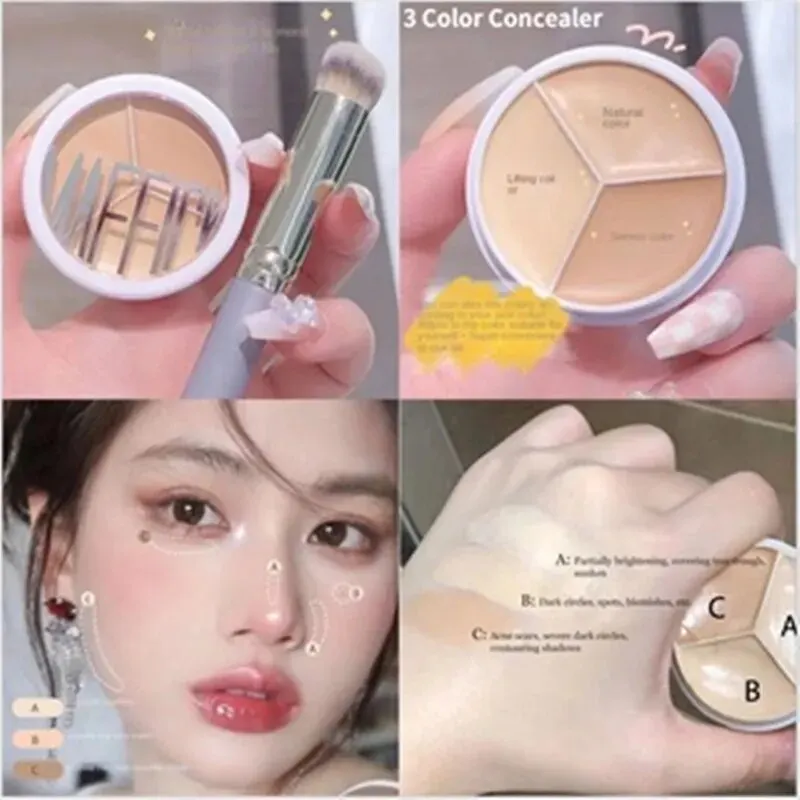 3-Color Concealer Palette Professionally Covers Dark Circles Around Eyes and Face - Image 2