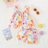 3 Months To 2 Years Old Summer New Beach Party Baby Girl Two-Piece Set, Colorful Floral Children'S Clothes