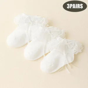 3 pair of baby and toddler socks, lace and lace socks, girls' bow socks, summer mesh breathable cotton socks, sweat-absorbing an