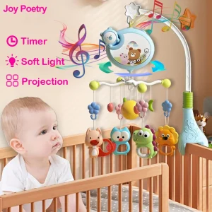 360° Musical Baby Crib Mobile Rotating Night Light Bed Bell Toy Four Speed Timming Hanging Infant Newborn Rattle Bedside Gift