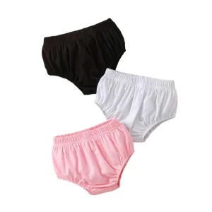 3pcs Solid Color Infant Toddler Underwear Soft Cotton Baby Girls and Baby Boys Unisex Diaper Covers Bloomers
