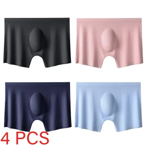 4 Pcs/Lot Men's Summer Seamless Ice Silk Boxers Briefs Underwear Lingerie Shorts Ultra-thin Breathable Sexy Panties Underpants