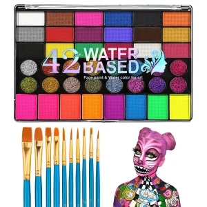 42-Color Facial Painting Kit,Vibrant Water-Acetated Face Painting Set for Parties,Birthdays & Halloween,Includes Brushes,Canvas