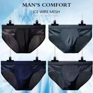 4PCS Sexy Men's Underwear Ice Silk Underpants Breathable Underpants Bamboo Charcoal Fiber Antibacterial Comfort Hollow Underpant