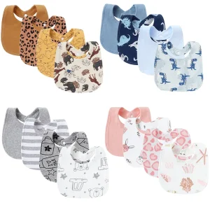4Pcs/lot Cartoon Printed Baby Bibs Square Shape Infant Saliva Towel for Boys Girls Double Layer Cotton Newborn Burp Cloths