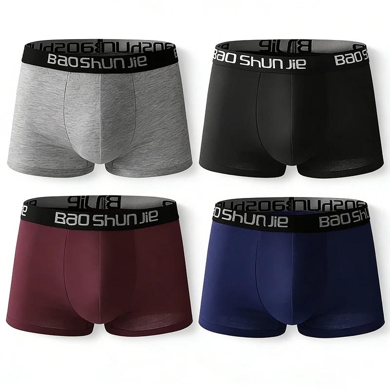 4pcs Men Underwear 100% Cotton Men Boxer Shorts Medium Waist Breathable Solid Color Larger Size L-Lot Soft Comfortable Men Boxer