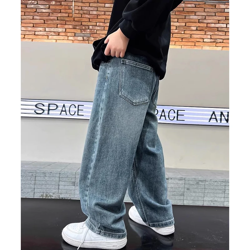 5-14Y Boys Jeans Pants Spring Kids Wide Leg Straight Trousers Autumn Loose-Fit Casual Trousers Children's Trendy Sweatpants - Image 3