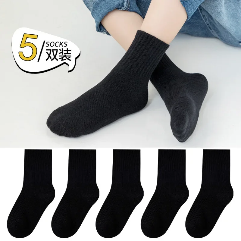 5 Pairs 1-12 Years Children's Cotton Socks Spring Autumn Cartoon Dinosaur Black White Grey Baby Girls Toddler Kids Boys Socks - Image 5