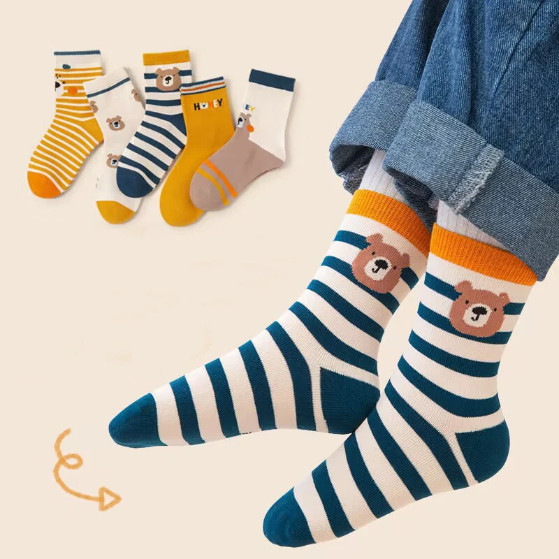 5 Pairs Kids Boys Girls Socks Children Baby Toddler Sport Socks School Students Spring Autumn Soft Cotton Fashion Mid Tube Socks - Image 6