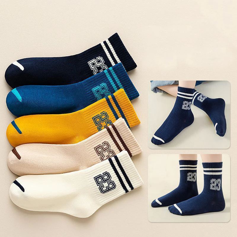 5 Pairs Kids Boys Girls Socks Children Baby Toddler Sport Socks School Students Spring Autumn Soft Cotton Fashion Mid Tube Socks - Image 3