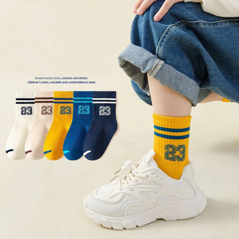 5 Pairs Kids Boys Girls Socks Children Baby Toddler Sport Socks School Students Spring Autumn Soft Cotton Fashion Mid Tube Socks - Image 4