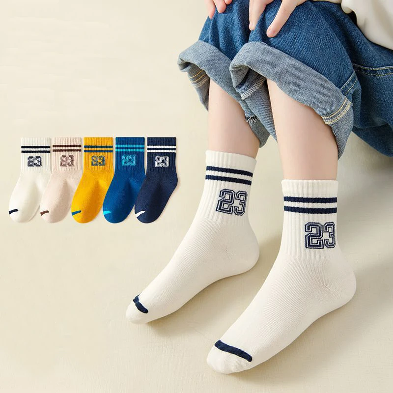 5 Pairs Kids Boys Girls Socks Children Baby Toddler Sport Socks School Students Spring Autumn Soft Cotton Fashion Mid Tube Socks - Image 5