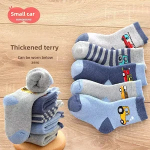 5 Pairs Kids Thermal Fleece-Lined Mid-Calf Terry Socks Non-Slip Winter Warm Baby Toddler Unisex Floor Socks for Boys Girls