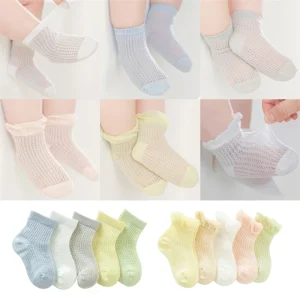 5 Pairs Summer Breathable Mesh Baby Socks Thin Hollow Cotton Anti-mosquito Crew Socks Cute Infant Boys Girls For 0-5Y