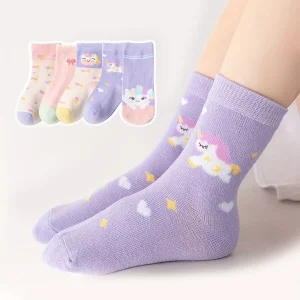 5 Pairs of Kidsren's Socks with Cartoon Cute Unicorn Patterns for Girls and Babies, Versatile Trendyy Bow Mid-Calf Socks, Suitable for Daily Casual Life