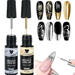 5ML Metal Gold Silver French Liner Gel Nail Polish 3D Metallic Mirror Chrome Painting Striper Gel Soak Off UV/LED Nail Varnish 5