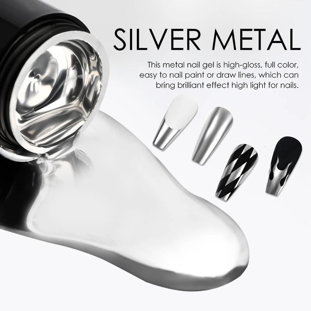 5ML/Jar Silver Metallic Painting Gel Nail Polish Sparkling Glitter Nail Art Gel Varnish Mirror Effect UV Gel Polish Manicure Art - Image 3