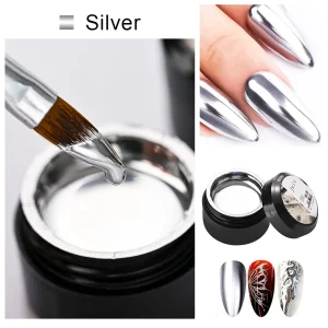 5ML/Jar Silver Metallic Painting Gel Nail Polish Sparkling Glitter Nail Art Gel Varnish Mirror Effect UV Gel Polish Manicure Art