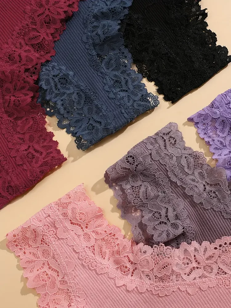 5Pcs/set Women Cotton Panties Floral Lace Intimate Underwear Trendy Patchwork Lace Briefs Female Soft Underpants Lingerie S-XL - Image 4