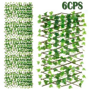 6PCS/Set Artificial Ivy Privacy Fence Garden Screening Expanding Trellis Screen Hedge Artificial Faux Leaves Wooden Fence 40cm