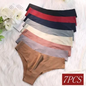 7PCS/Set Panties Women Sexy Seamless Underwear Ice Silk Underpants Low Rise Panty Female Soft Solid Color Ultra-thin Briefs