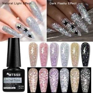 7ml Glitter Reflective Gel Nail Polish Sparkling Soak Off UV LED Gold Silver Black Pink Gel Polish Starter Kit For Home Salon