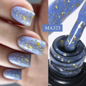 7ml Gold Foils Glitter Rubber Base Gel Nail Gel Polish Self-leveling Nail Art Construction Gel Varnish Soak Off UV Gel Varnish