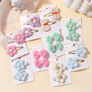 8pcs/set Children's Cute Fabric Flower Bow Pair Clip Hair Accessories Set Girl Hairpin Temperament Clip Baby Headdress Wholesale
