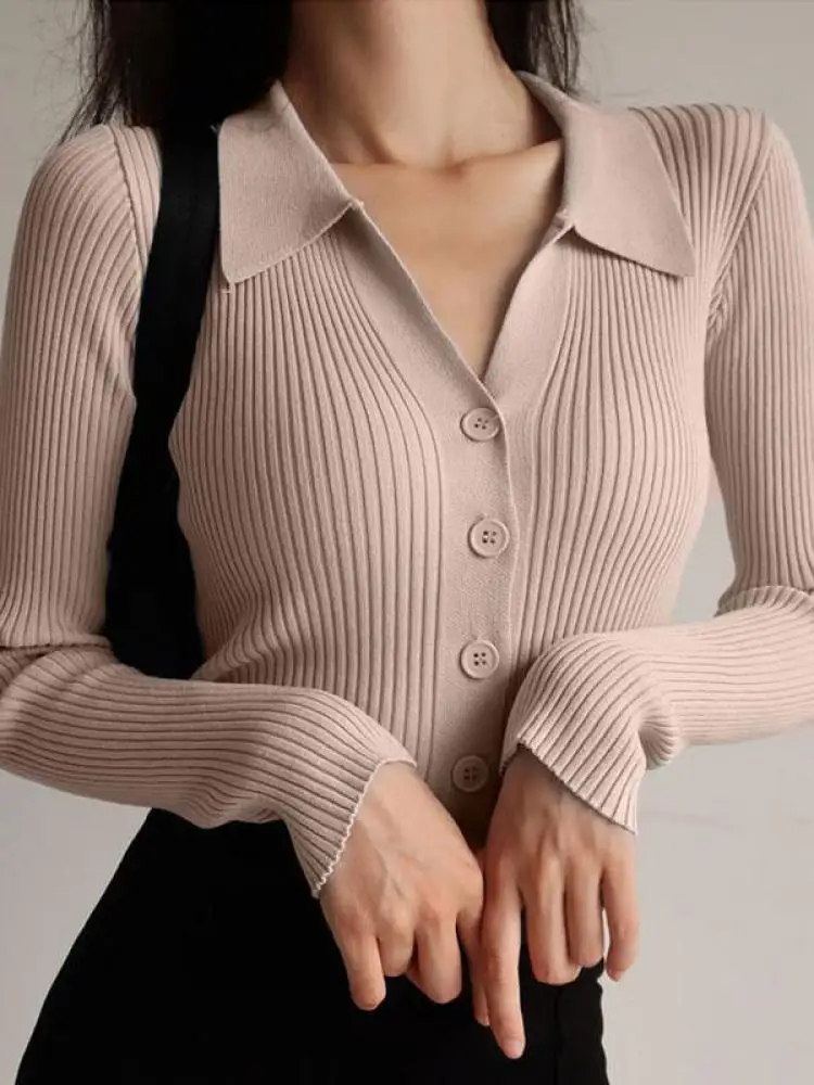 AOSSVIAO 2026 Ladies Buttons Sexy V Neck Long Sleeve POLO Neck Knit Cardigan Sweater Women Lapel Slim Tops - Image 6