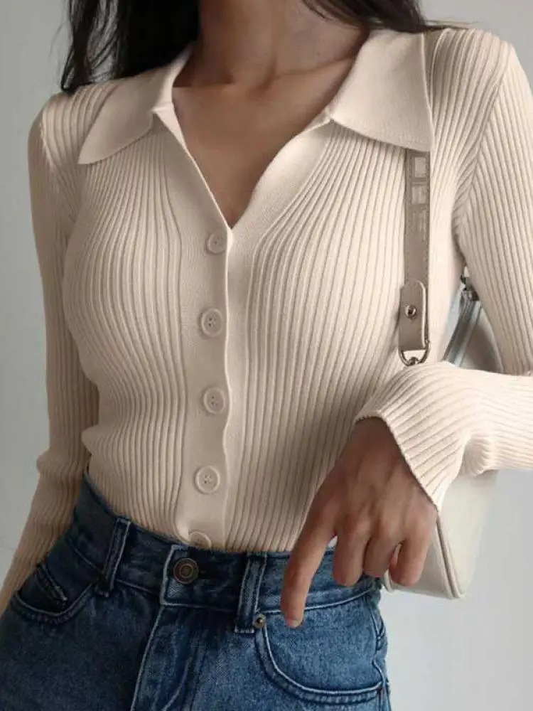 AOSSVIAO 2026 Ladies Buttons Sexy V Neck Long Sleeve POLO Neck Knit Cardigan Sweater Women Lapel Slim Tops - Image 4