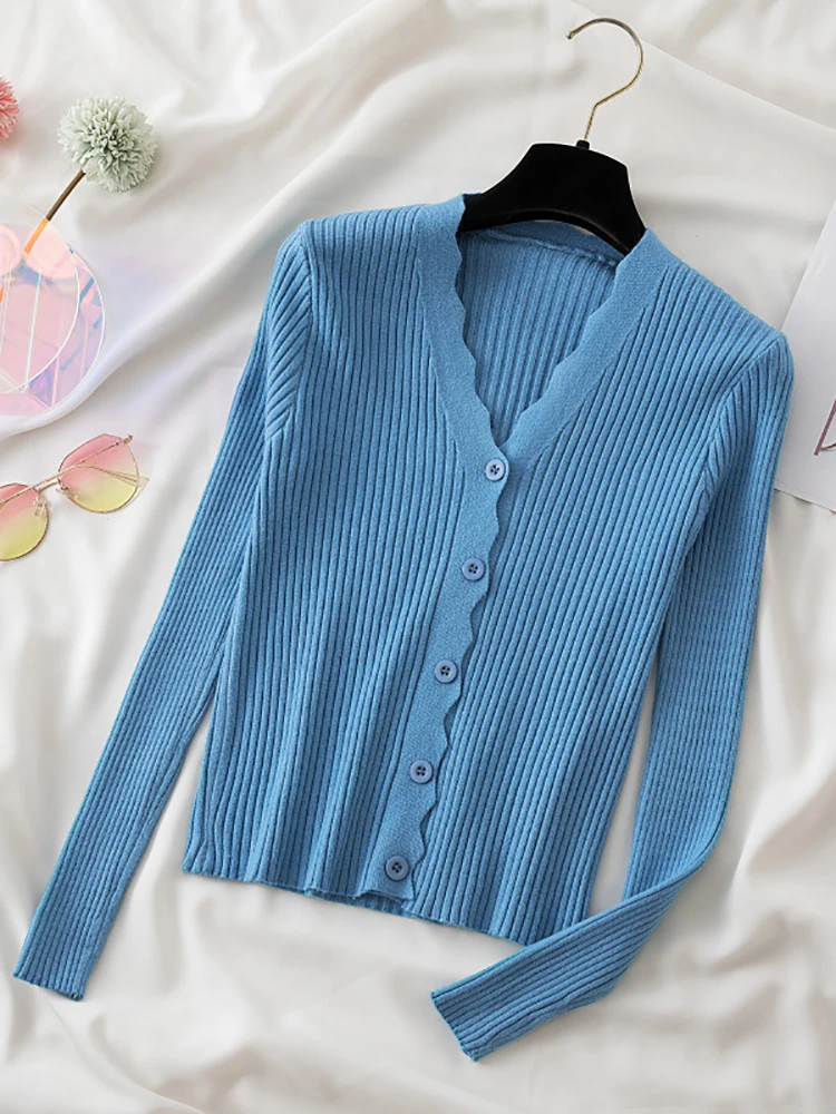 AOSSVIAO Sweater Knitted Cardigan Button Jacket 2026 Autumn Winter V-neck Long Sleeve Casual Tops For Women Sweater Green - Image 5