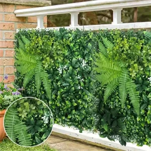 Artificial Grass Wall Panel with Flowers Artificial Plant Privacy Hedge Screen Grass Backdrop Greenery Wall Indoor Home Decratio